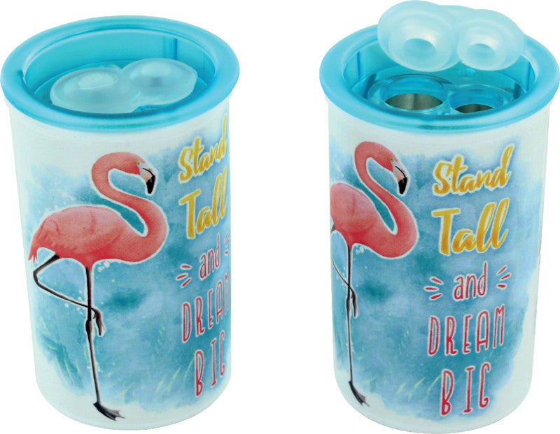 Kum Spitzer – manuell, 2-Loch, mit Behälter, für Blei- & Buntstifte Ø 8 und 11 mm, Magnesium, Flamingo