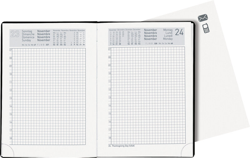 Biella Technikus Agenda – 1 Tag pro Seite, gebunden, 10,1 × 14,2 cm, 2026, 1-Stunden-Takt, schwarz, FSC