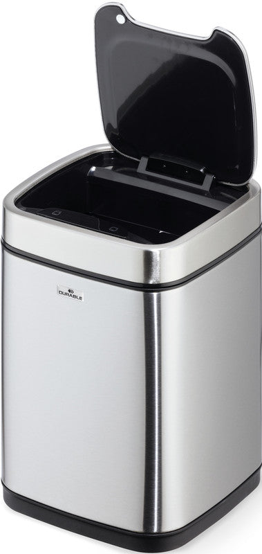 Durable Tisch-Abfallbehälter – 6 l – mit Deckel – Edelstahl – Ø 210 × H 315 mm