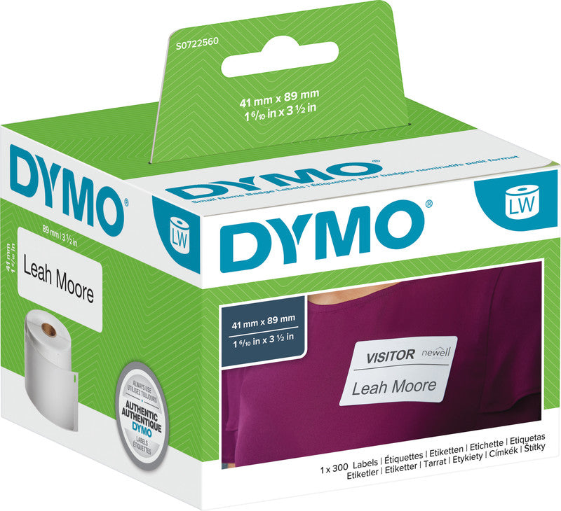 DYMO Namensschilder-Etiketten, 89 mm × 41 mm, weiss, Papier, wiederablösbar