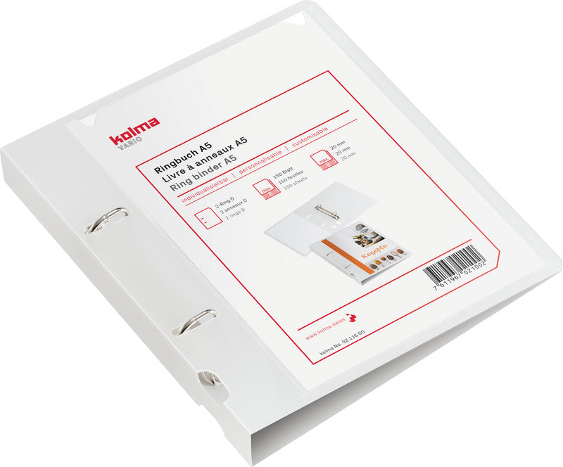 Kolma Zeigebuch Vario – A5 Hochformat – 2-Ring Bügelmechanik, Ø 20 mm – Transparent, mit Sichttasche