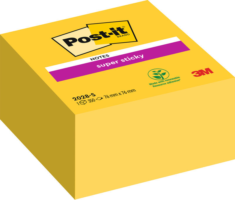 Post-it Haftnotizen Super Sticky – 76×76 mm – Narzissengelb, 350 Blatt, PEFC