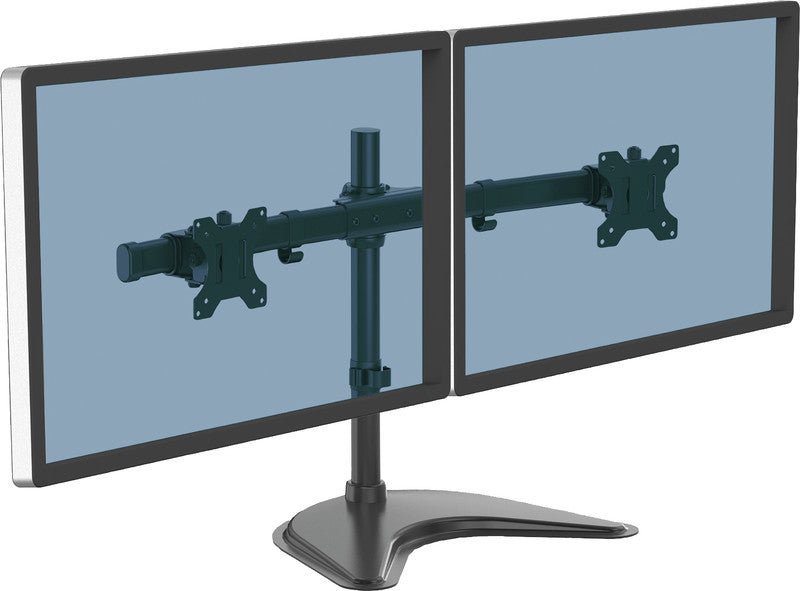 Fellowes Seasa – Monitorhalterung, 2 Monitore, Standfuss, bis 27", VESA 75 × 75/100 × 100 mm, 8 kg, Schwarz