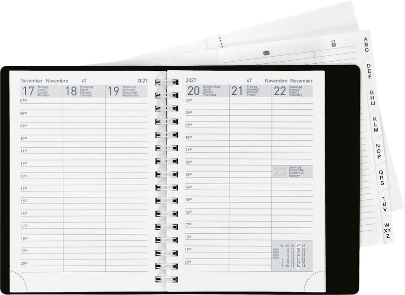 Biella Rex Agenda – 1 Woche/2 Seiten, Wire-O, 10,1 × 14,2 cm, Jan–Dez, Schwarz, FSC