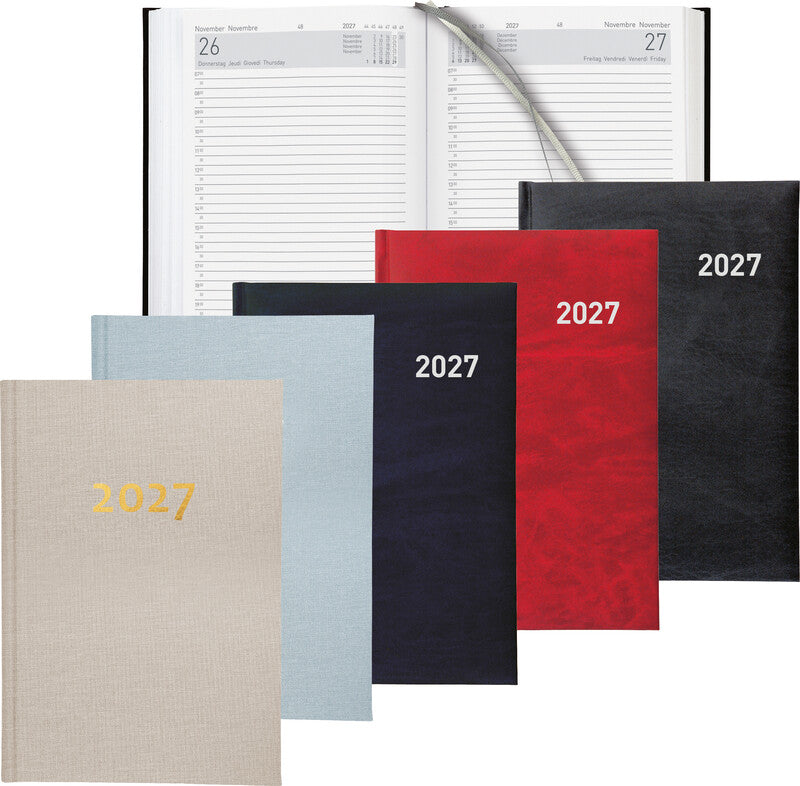 Biella Executive Agenda – 1 Tag pro Seite, gebunden, 14,5 × 20,5 cm, 2027, 1/2-Stunden-Takt, Rot, FSC