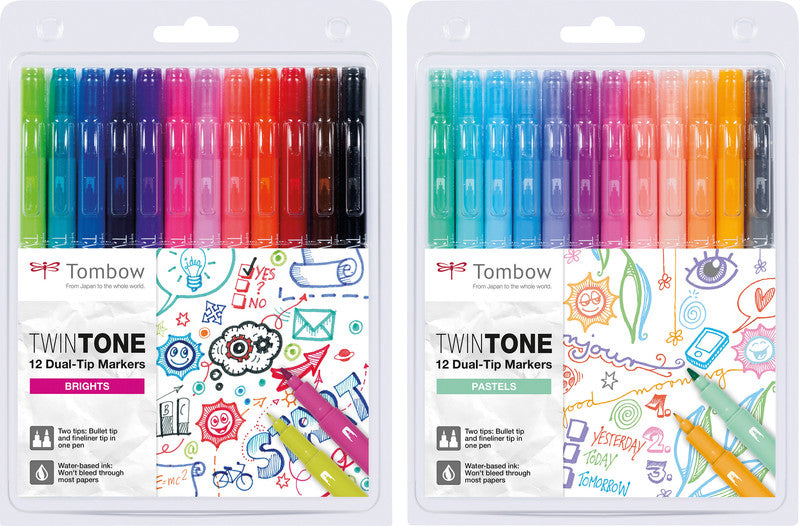 Tombow Filzstifte TwinTone, Strichbreite 0,3–0,8 mm, 12 Farben