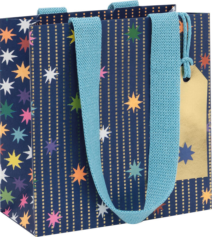 Glick Geschenktasche 'Star Garland Navy' – 14 × 6 × 14 cm, Papier, mit Stoffband