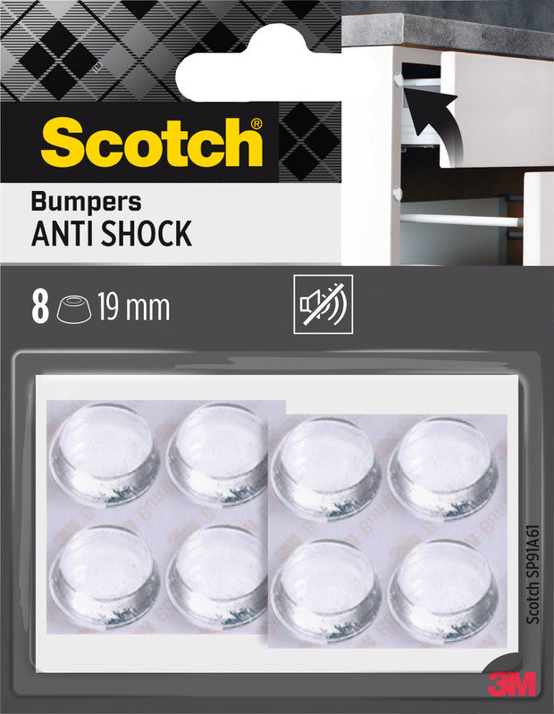 Scotch Runder Elastikpuffer Ø 19 mm – transparent, Elastomer, selbstklebend, rutschfest, 8 Stk.