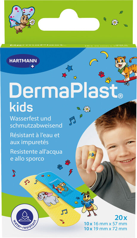 DermaPlast Kids Stripes Pflaster – hautfreundlich, wasserabweisend – mehrfarbig – sortiert – 20 Stk.