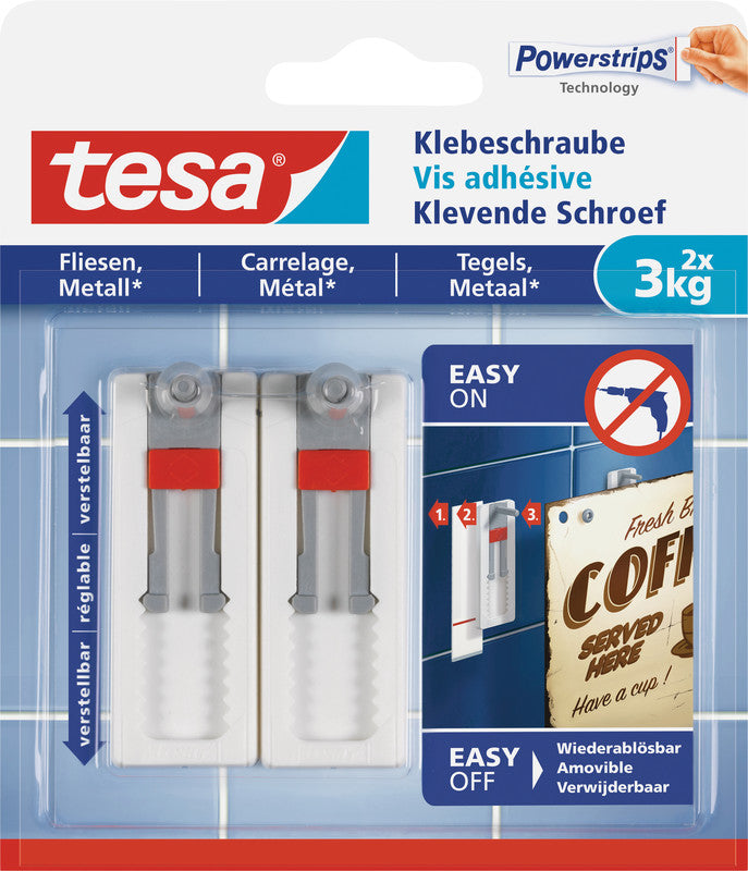 TESA Klebeschraube – Kunststoff, Weiss, 12 × 14 × 2,2 cm – 2er-Pack