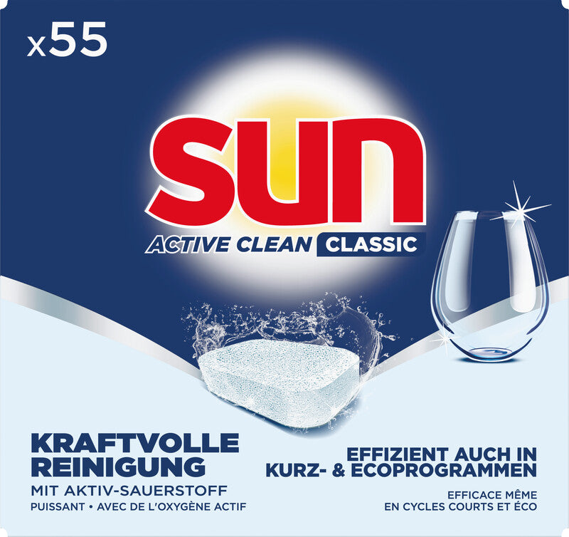 Sun Classic Active Clean Spülmaschinentabs duftneutral – für Geschirrspüler – 55 Tabs