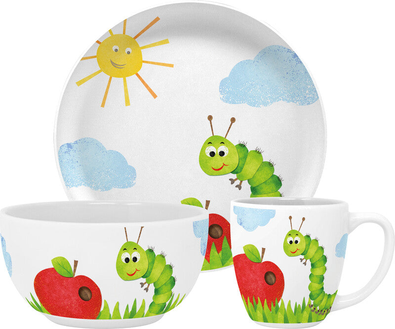Ppd Raupe Kurt Geschirrset – New Bone China, mehrfarbig, nicht spülmaschinengeeignet, 3-teilig