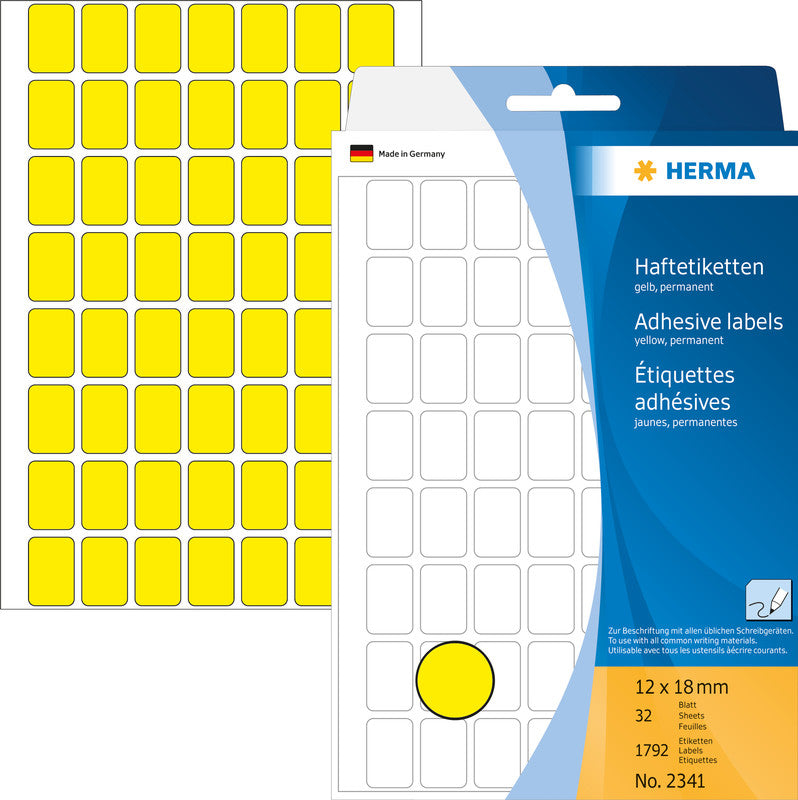HERMA Schuletiketten – 12 × 18 mm, Abgerundete Ecken, 1'792 Stk, 32 Bogen, Papier, Permanent Haftend