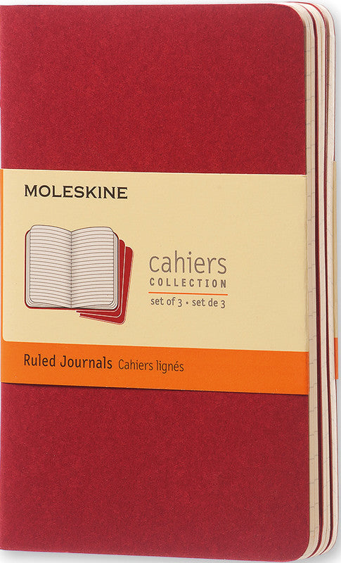 Moleskine Notizheft, liniert, Fadenheftung, Karton, 64 Seiten, 70 g/m² – Preiselbeerrot, 3er-Pack