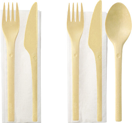 Noname Besteck-Set Holz, 3-teilig (Messer, Gabel, Serviette) – Messer & Gabel 17 cm, natur
