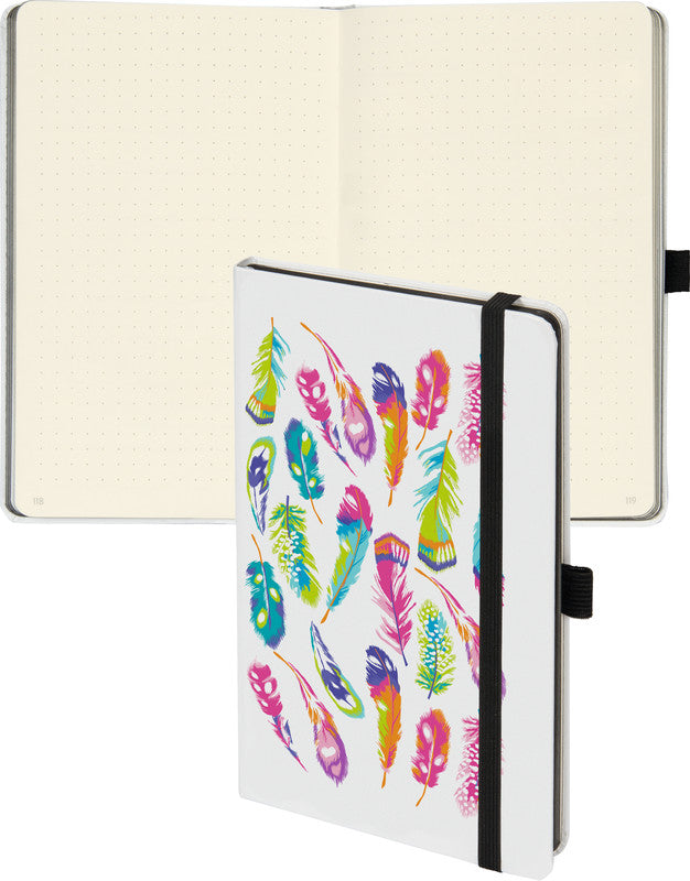 Biella Notizbuch, 125 × 195 mm, punktkariert, Fadenheftung, 192 Seiten, 80 g/m² – mehrfarbig