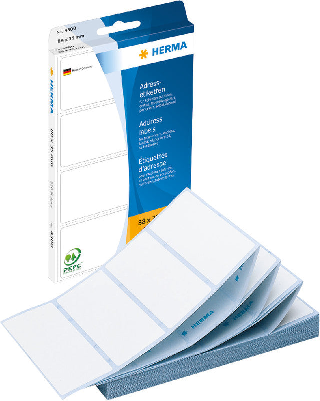 HERMA Adressetiketten, 88 mm × 35 mm, weiss, Papier, permanent, 250 Etiketten