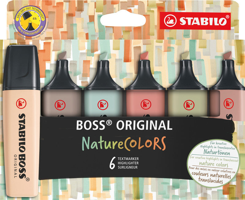 STABILO BOSS Original Textmarker Set 6 Farben – Keilspitze, 2–5 mm