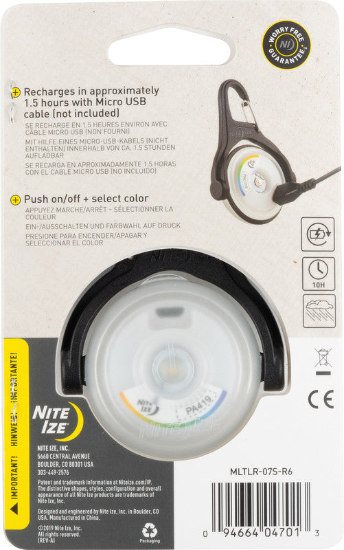 Nite Ize Radiant Disc-O Select LED-Aussenleuchte – spritzwassergeschützt, Akku, Micro-USB, 5 Lichtmodi