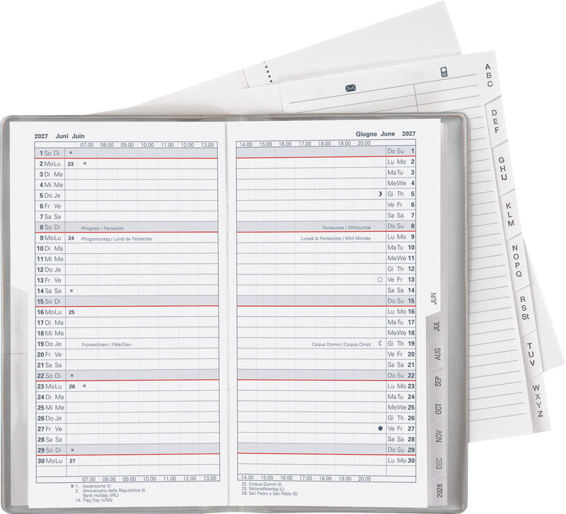 Biella Luzern Agenda – 1 Monat/2 Seiten, geheftet, 8,7 × 15,3 cm, 15 Monate Okt–Dez, silber, PEFC