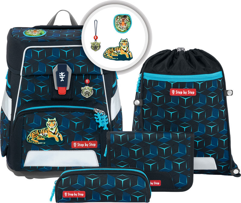 Step by Step Schulrucksack-Set SHINE – 5-teilig – Tiger Night Kimba – recycelte Materialien