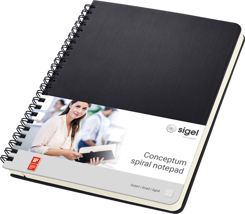 Sigel Spiralblock A5, liniert, Spiralbindung, Hardcover, 80 Blatt, 2-fach gelocht, perforiert – schwarz