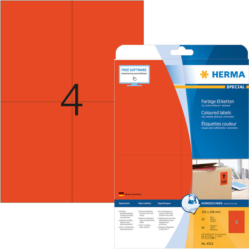 HERMA Etiketten, rot, selbstklebend