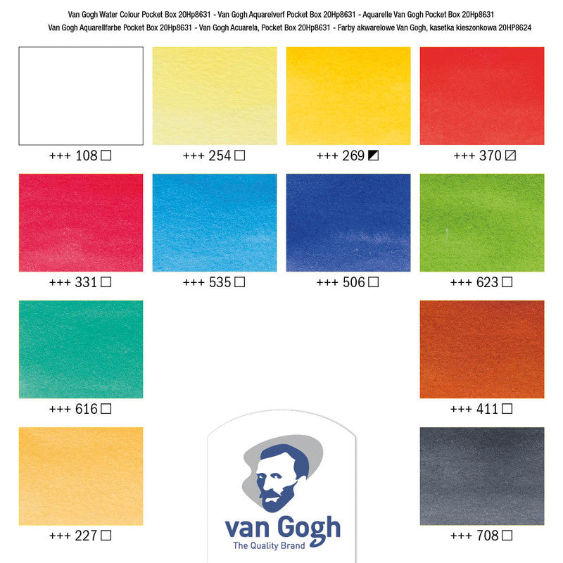 Van Gogh Aquarellfarben – Malkasten – 12 Farben, inkl. Pinsel, Schwamm