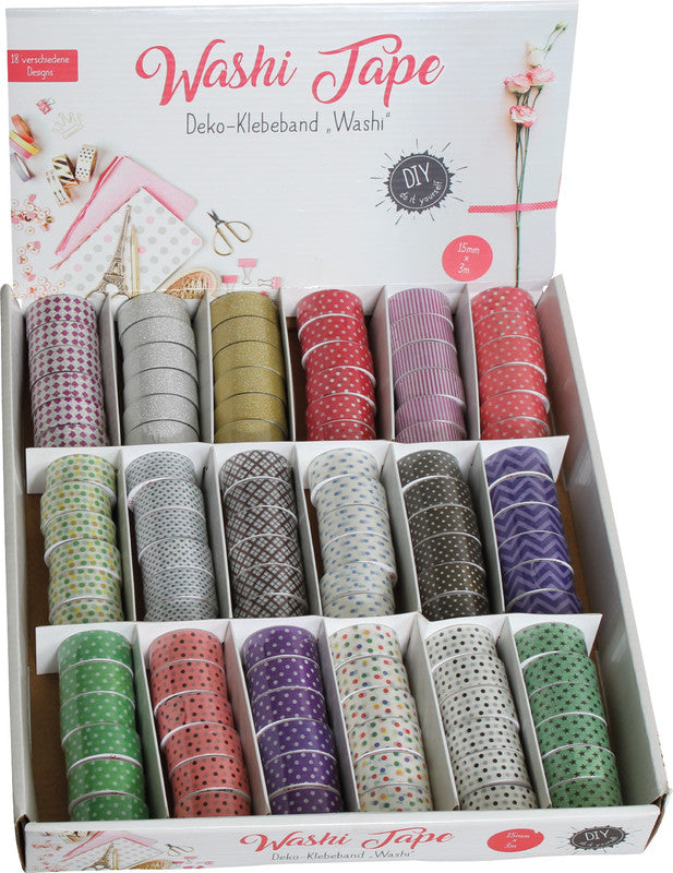 Noname Washi Tape – wiederablösbar, beschriftbar, Papier, 15 mm × 3 m, mehrfarbig, 108 Rollen