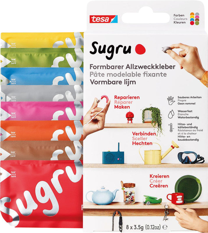 Tesa Sugru Vielzweckkleber – formbar, wasserfest, für Metall, Holz, Glas, 8×3,5 g, −40 bis +180 °C