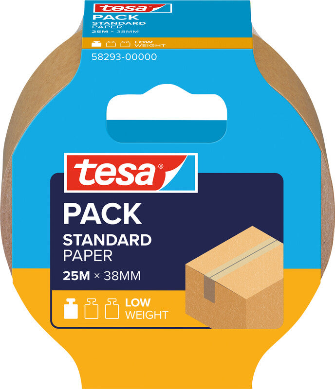 tesa Papierverpackungsband ecoLogo Standard – 38 mm × 25 m, braun, stark, eco:plus