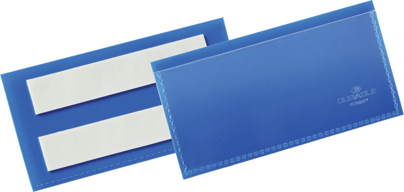 Durable Kennzeichnungstaschen – 100 × 38 mm, blau, selbstklebend, 50er-Pack