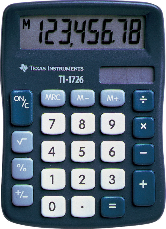 Texas Instruments Taschenrechner TI-1726 – 8-stellig, LCD, Solar + Batterie, dunkelblau, 83×110×20 mm