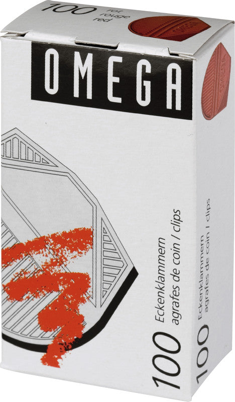Omega Büroklammern – Eckenklammern – Metall – Rot Metallic – 100 Stück