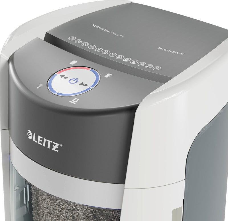 Leitz IQ OptiMax – Aktenvernichter, DIN P-5, Mikroschnitt 2 × 15 mm, 10 Blatt, 35 l, A4