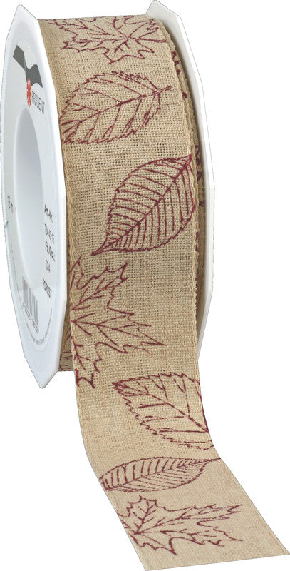 Präsent Geschenkband – Forest – Leinen, 40 mm × 15 m, Weinrot