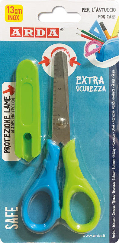 Arda Kinderschere – 13,0 cm, Edelstahl, abgerundete Spitzen, Kunststoff, grün/blau