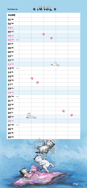 Heye Familienplaner Katzenliebhaber – für Familien – 5 Spalten – Deutsch – 2026 – 21 × 45 cm