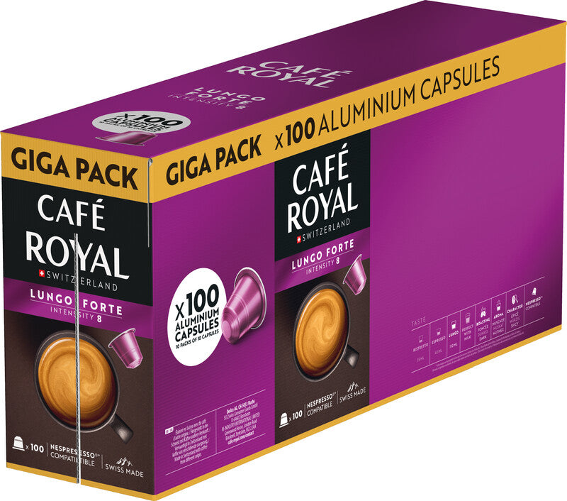 Café Royal Kaffeekapseln Lungo Forte – für Nespresso – Intensität 8 – 100 Kapseln