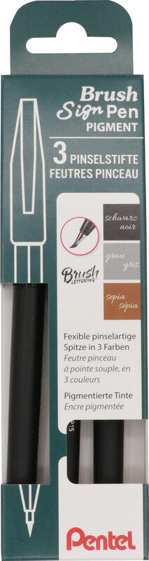 Pentel Brush Pen – Pinselspitze, pigmentiert, wasserfest, 3 Farben