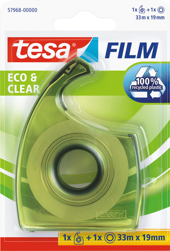 tesa Handabroller Easy Cut ecoLogo – für Rollenbreite bis 19 mm, für Bandlänge bis 33 m, Metallmesser