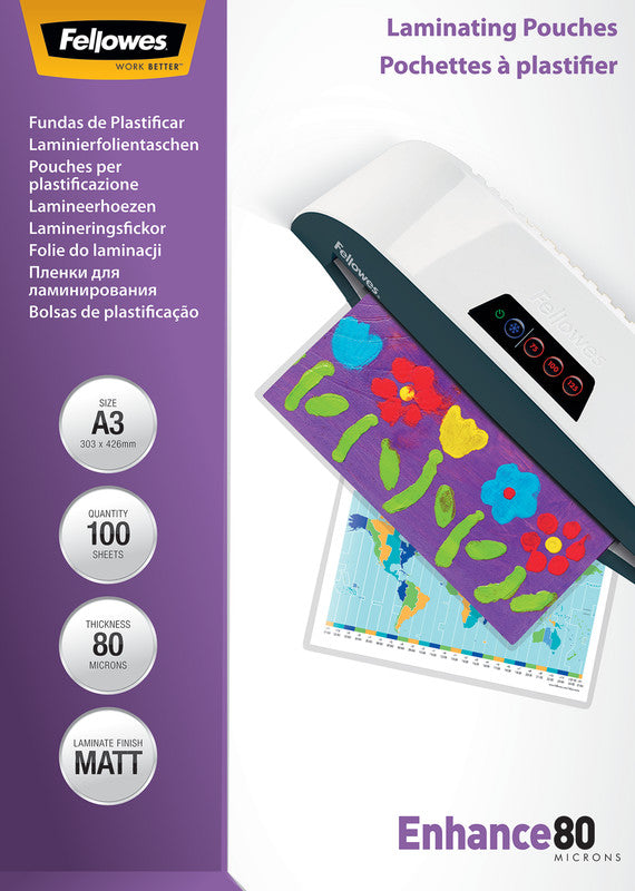 Fellowes Laminierfolien A3, matt – 80 µm, 303 × 426 mm, 100 Stk.