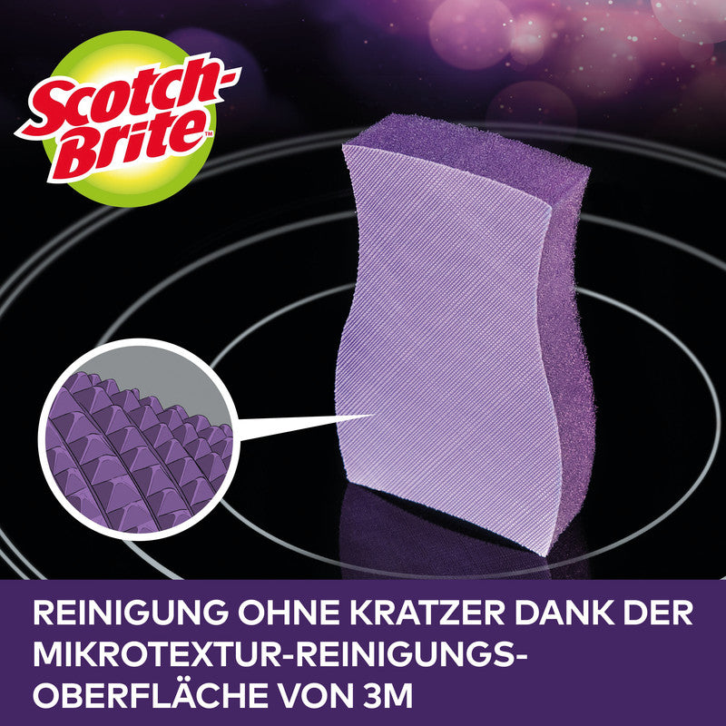 Scotch-Brite Schwamm – Kunststoff, 8 × 8 × 4 cm, violett, für Glaskeramik-Kochfelder, 3 Stk.