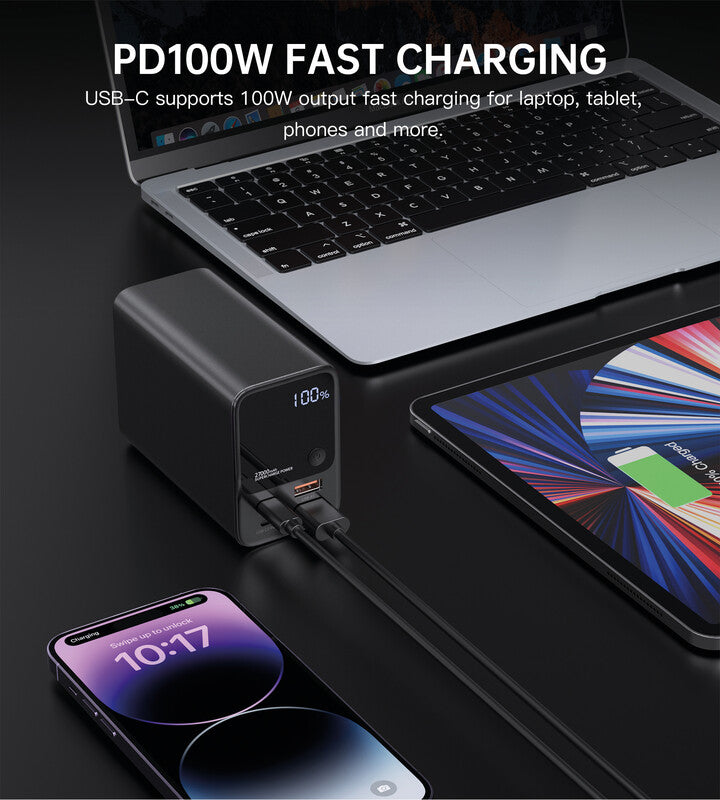 Choetech Powerbank 27000 mAh, 2× USB-C, 2× USB-A, Schwarz