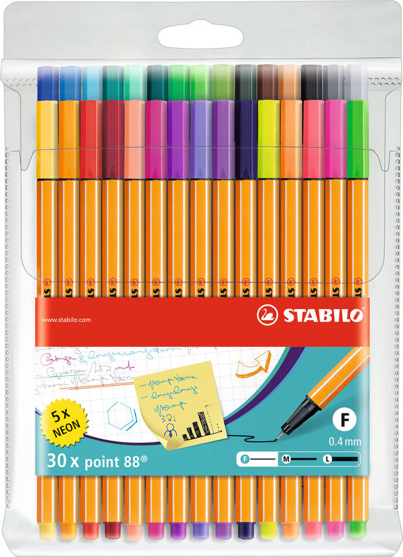 STABILO Fineliner – 30er-Set 0,4 mm – 30 Farben – sortiert
