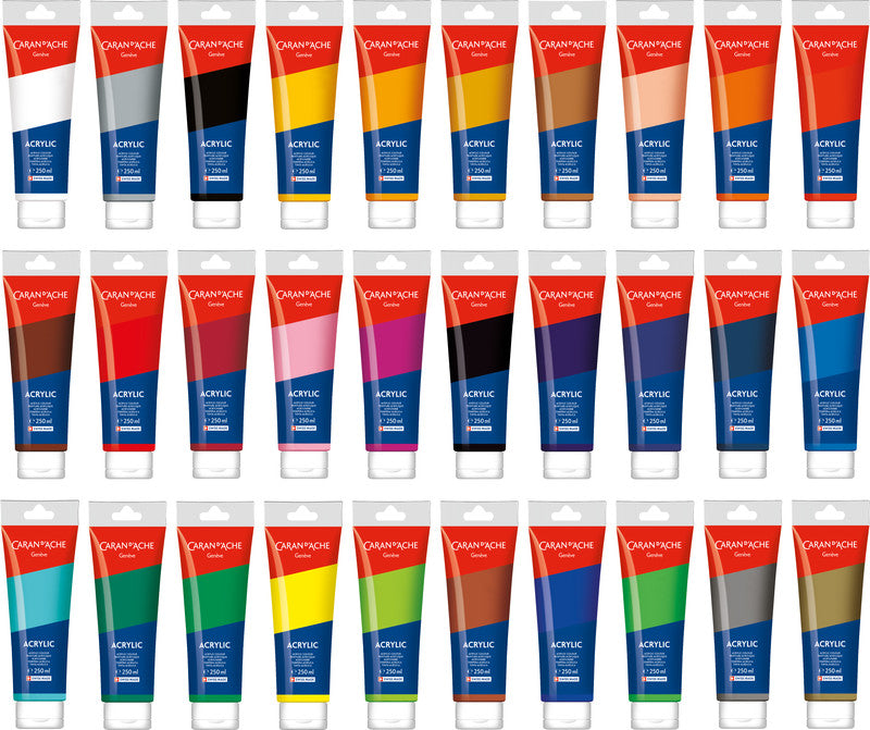 Caran d'Ache Acrylfarbe – Tube, 250 ml, Blau, Weiss