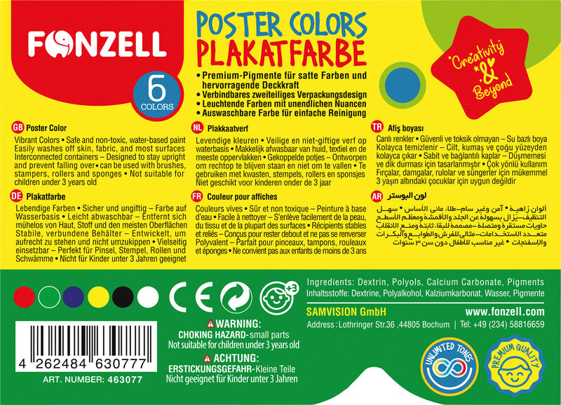 Fonzell Deckfarbkasten – 6 Farben, sortiert