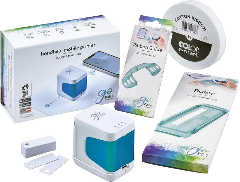 Colop e-mark GO – Mobiler Handdrucker, Dreifarbenpatrone (CMY), WLAN, 600 dpi, für Baumwollbänder bis 15 mm