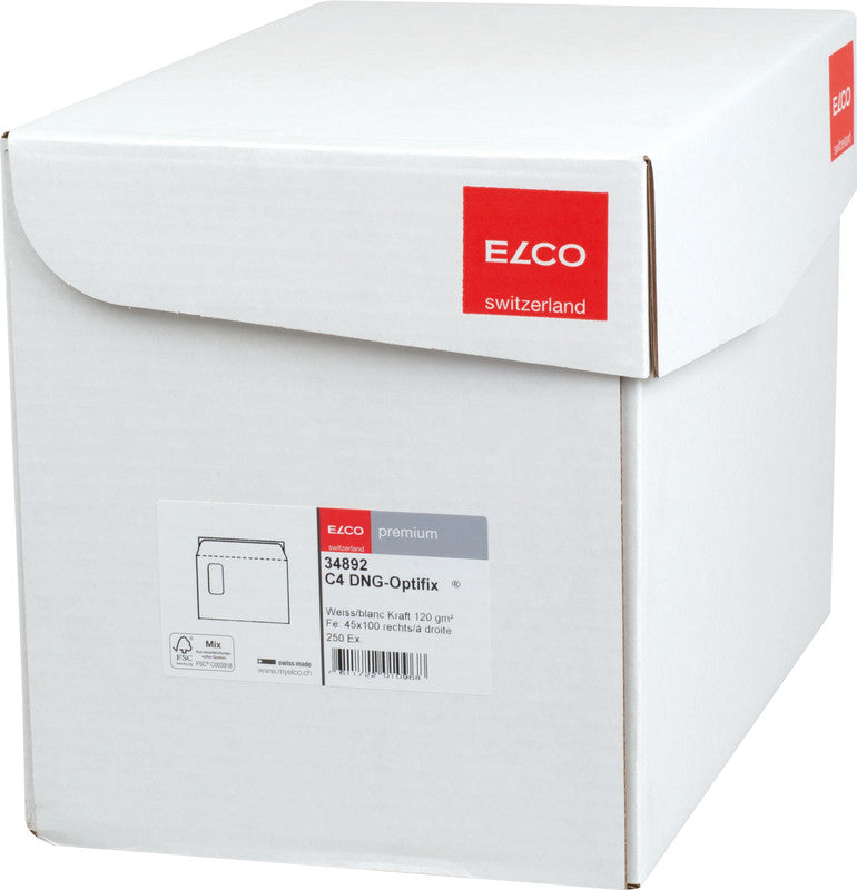 Elco Couvert C4, Fenster rechts, Haftklebung, hochweiss, 120 g/m², mit Innendruck – 250 Stk.