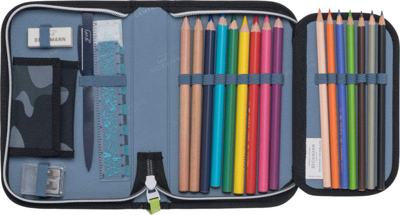 Beckmann Classic 1st Schüleretui, gefüllt, 21-teilig – Camo Rex – Kunststoff – 20,5 × 13,3 × 3,8 cm